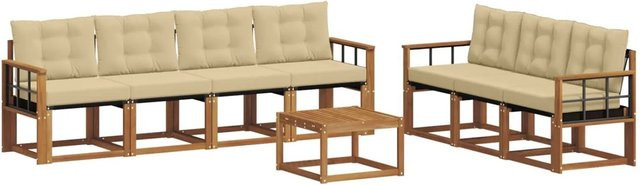 vidaXL Gartenmöbel Set 8-teilig aus Akazienholz und Textilene in Natur und Beige mit Kissen und Tisch - Bild 1
