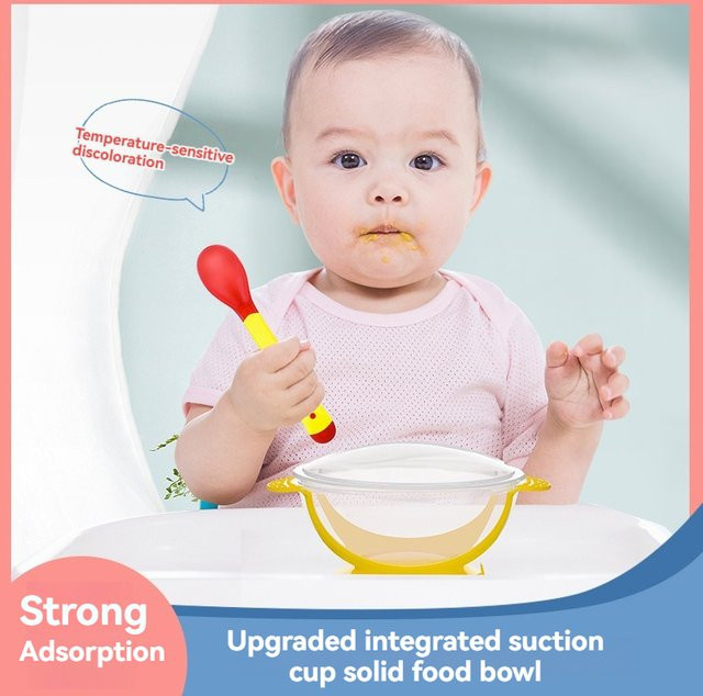 Baby Saugnapf Schüssel aus lebensmittelechtem Polypropylen in Rot und Gelb - Bild 1
