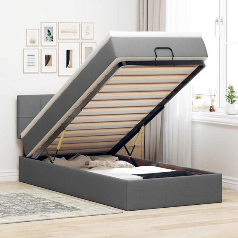vidaxl Polsterbett mit Matratze und LED-Beleuchtung in Anthrazit Grau, Stoff, B/T/H: 90 x 200 x 88 cm - Bild 1