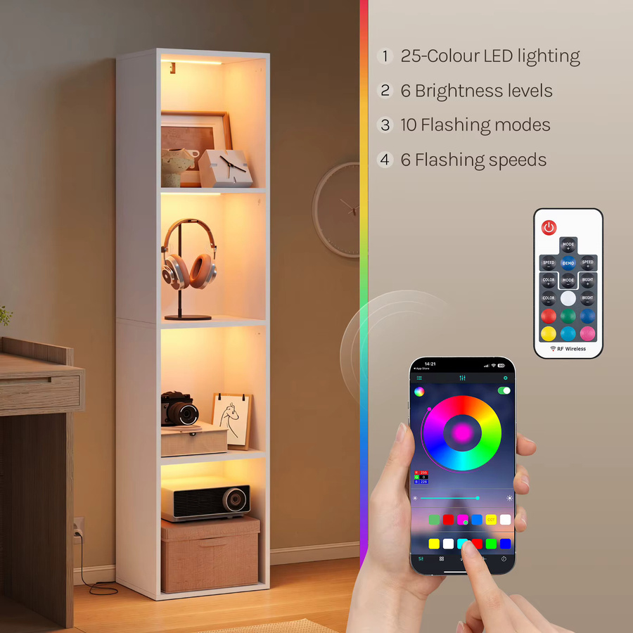 WOLTU Modernes vertikales Bücherregal in Weiß mit RGB-Beleuchtung und 4 Fächern, B/T/H: 40 x 29 x 170 cm - Bild 4