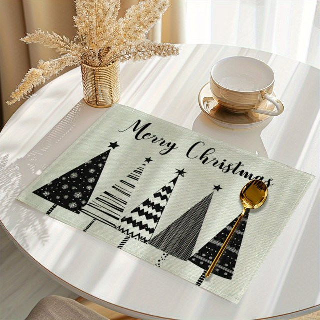 VIKAMA Runde Weihnachtsbaum Tischmatte mit Frohe Weihnachten Motiv in Weiß - Bild 1