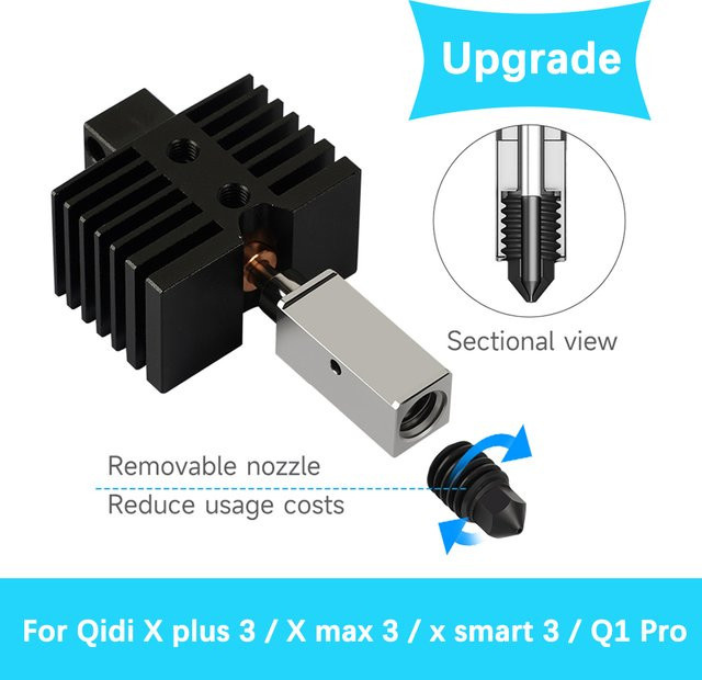 Qidi Upgrade Hotend Kit für X Plus 3, X Max 3, X Smart 3 und Q1 Pro mit Messing und gehärteter Stahl Düse, 24V 60W - Bild 1