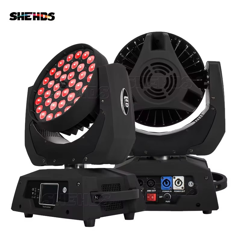 SHEHDS Moving Head Wash LED RGBWA+UV 36x18W mit Zoom und Button-Version für DJ und Bühnenbeleuchtung, Schwarz - Bild 4
