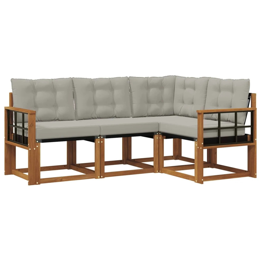 vidaXL Outdoor-Sofagarnitur 4-teilig L-Shape aus Akazienholz und Textilene in Grau und Natur mit Kissen - Bild 2