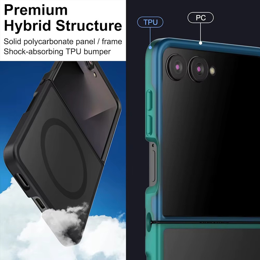UYUXIO Transparente Magnetische Handyhülle für Samsung Galaxy Z Flip 7, Robuste und Schlanke Schutzhülle mit Magnet für kabelloses Laden, Schwarz - Bild 3