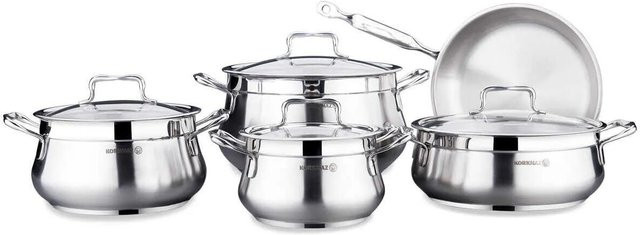 Korkmaz Estima Kochgeschirr-Set aus Edelstahl mit Glasdeckel, 9-teilig, Silber - Bild 1