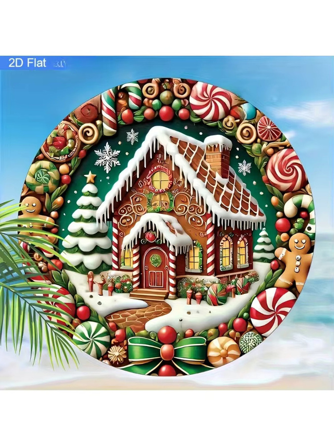 HELLOYOUNG Weihnachtsdekoration Lebkuchenhaus-Kranz aus Aluminium mit roten Rosen und Zuckerstangen, B/H: 20 x 20 cm, multicolor - Bild 5