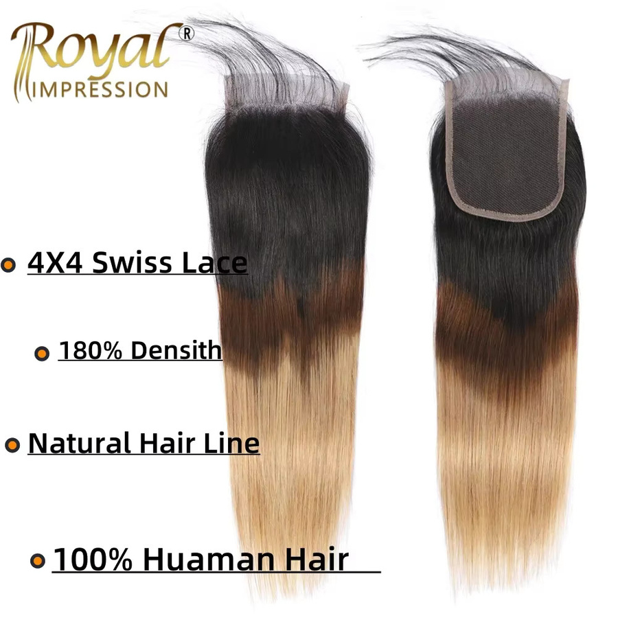 Royal Impression Ombre Echthaar-Bündel, 12A, brasilianisches Remy-Haar, 4x4 Verschluss - Bild 3