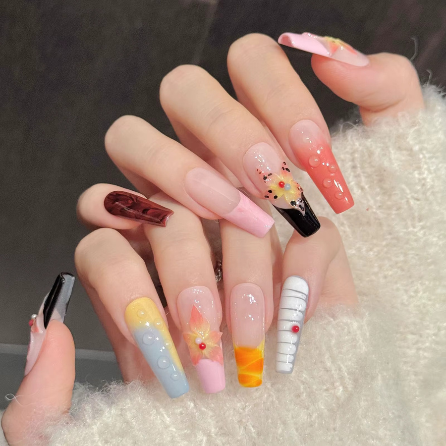 YADORNOS Press On Nails 3D Wassertropfen Blumen, 10 Stück, Damen, glänzend - Bild 2