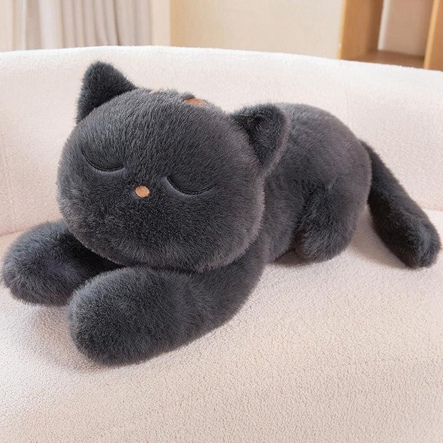 Yiran Health & Beauty Liegendes Katzen-Stofftier, Kuscheltier, Schwarz, Grau - Bild 1