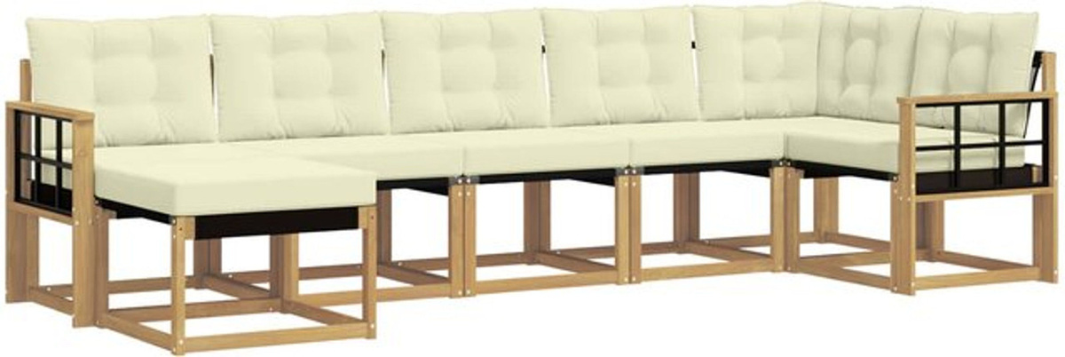 7-teilige Outdoor-Sofagarnitur aus Akazie mit Kissen in Weiß und Beige von vidaXL - Bild 1