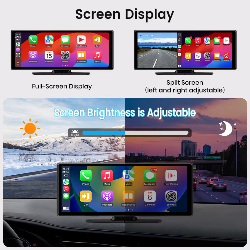 Junsun 4K Dashcam mit 10,26 Zoll IPS-Touchscreen, kabelloses Apple CarPlay und Android Auto, GPS-Navigation, Dual-Objektiv-Rückfahrkamera und Bluetooth, Schwarz - Bild 3