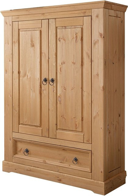 Wäscheschrank Baltic aus massiver Kiefer in Eichefarben mit integrierten Schubladen und Regalböden - Bild 1