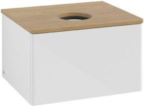 V&B Waschtischunterschrank Antao ohne Frontstruktur in Eiche Honig und Weiß Lack, B/T/H: 60 x 36 x 50 cm - Bild 1