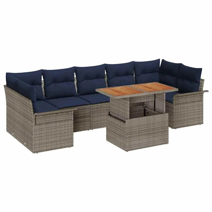 vidaXL Gartensofa-Set aus Poly-Rattan mit 8 Kissen in Grau und Marineblau inklusive Gartentisch - Bild 2