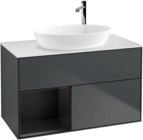 V&B Waschtischunterschrank Finion 100 mit Wandbeleuchtung in Blau lackiert, B/T/H: 100 x 50,1 x 50,1 cm - Bild 1