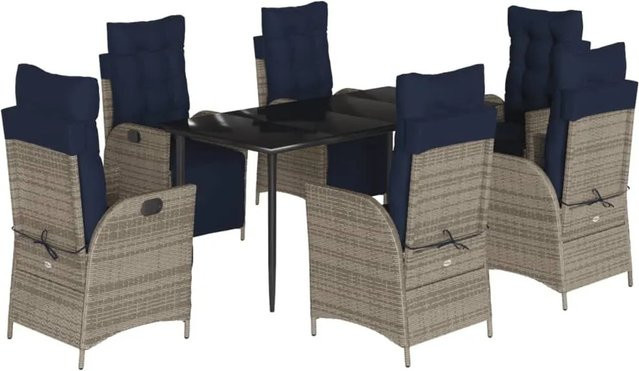 vidaXL 7-teilige Garten-Essgruppe aus Poly Rattan in Grau mit Kissen und Glastisch - Bild 1
