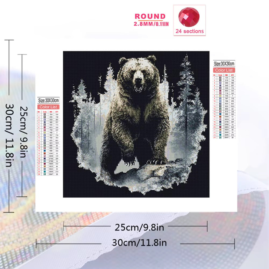 Momoart DIY Diamantstickerei Bär Tierbild mit bunten Strass-Diamanten, B/B/B: 20 x 20 x 20 cm - Bild 2