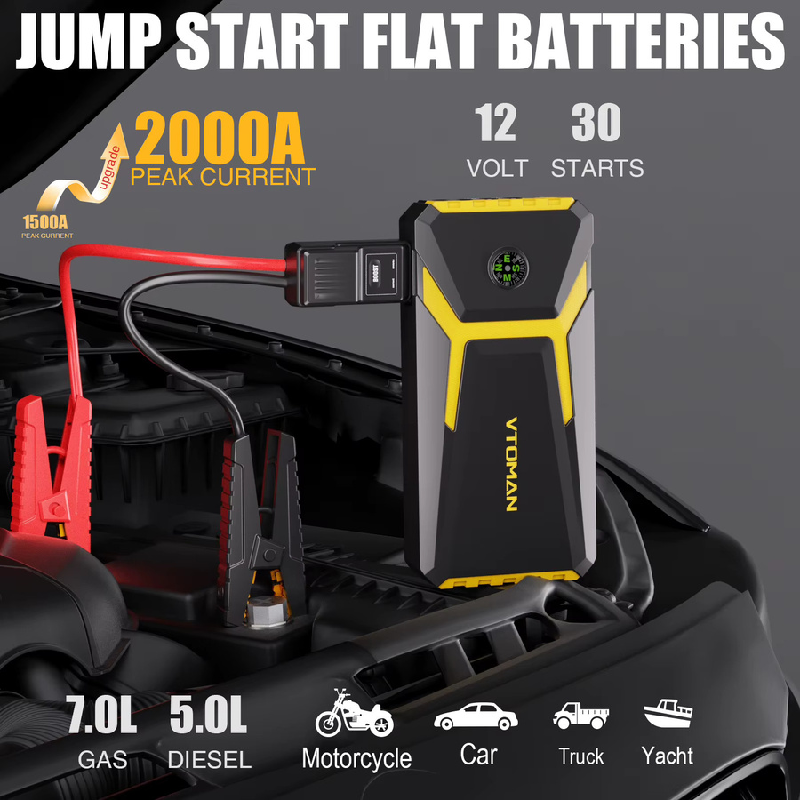 VTOMAN V6 Pro Auto Starthilfe Power Bank mit 2000A in Schwarz - Bild 3