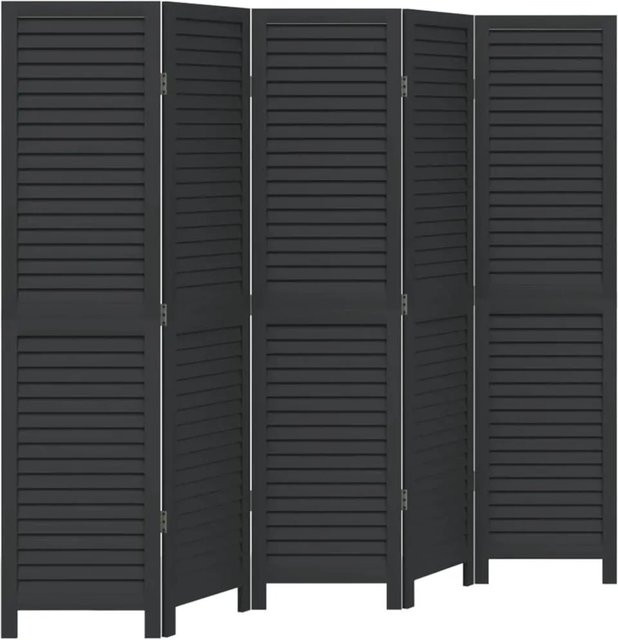 vidaXL 5-teiliger Paravent aus Paulownia-Massivholz in Schwarz matt, H: 180 cm, B: 160 cm - Bild 1