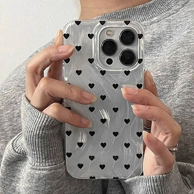 FunYudas Handyhülle mit schwarzem Herz-Design für iPhone 16 15 14 13 12 Pro Max und weitere Modelle, Farbe: Schwarz - Bild 1