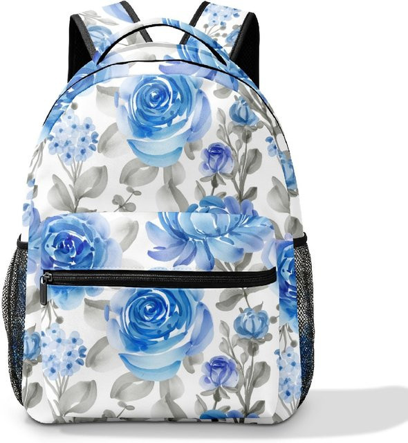 Fancy Style Studio Rucksack mit blauem Blumenmuster und Tintenspritzern in Grau, große Laptoptasche für Arbeit, Reisen und Wandern, maschinenwaschbar - Bild 1