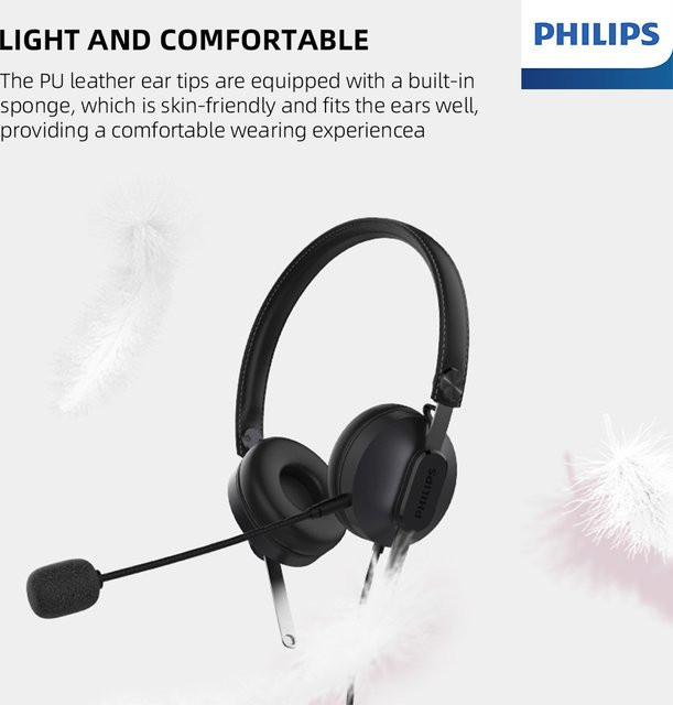 Philips SHM2018/SHM2028 Kabelgebundener Kopfhörer mit Mikrofon und ENC Geräuschunterdrückung in Schwarz mit 3,5mm Jack und USB-C Anschluss - Bild 1