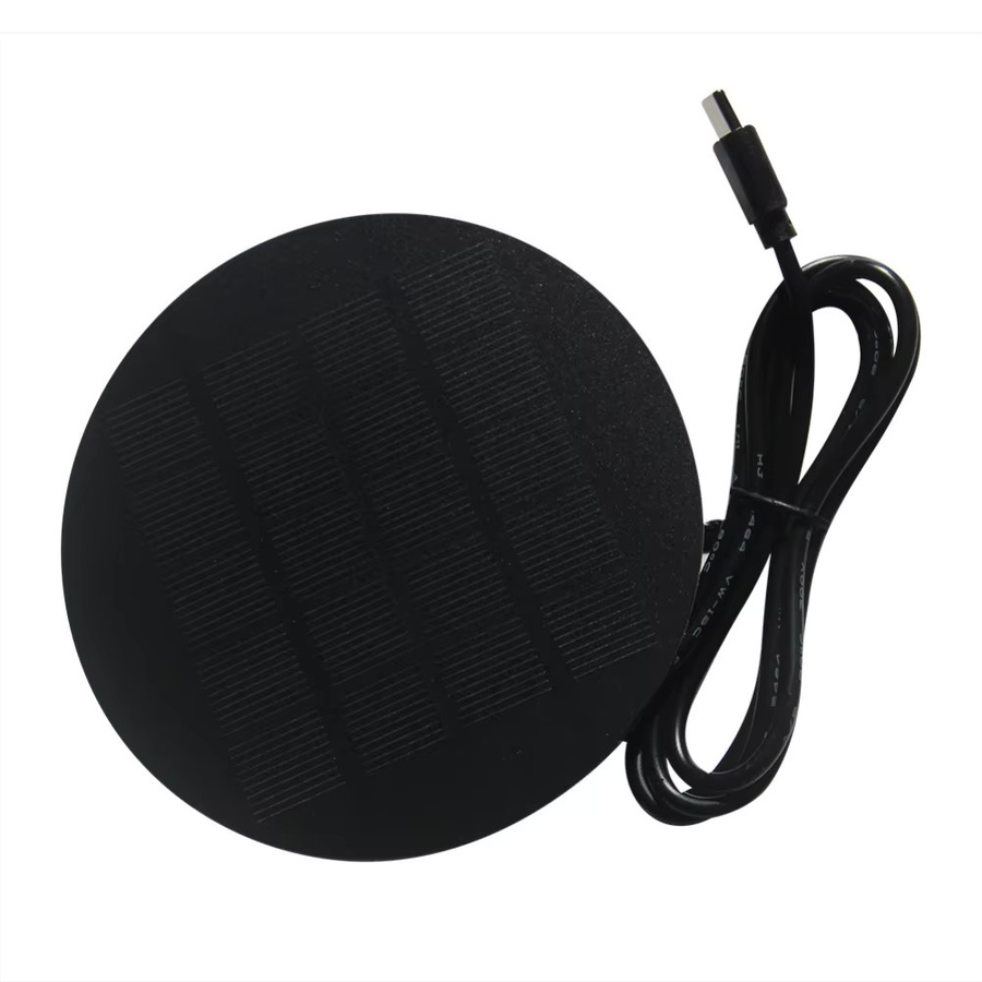 Kompaktes Solarpanel-Ladegerät in Schwarz mit 1,2 W, Typ-C-Ausgang (5V, 210 mA) und 1000 mm USB-Kabel, Durchmesser: 110 mm - Bild 5