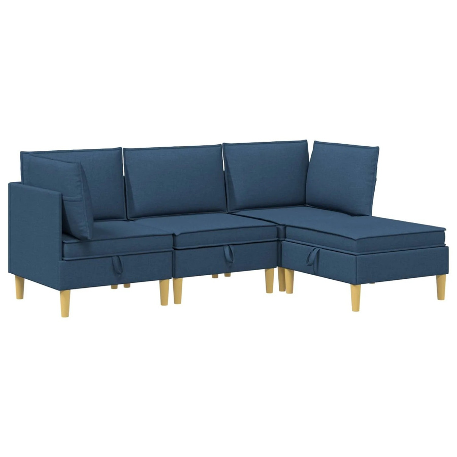 vidaXL Wohnzimmergarnitur in L-Form aus blauem Stoff mit Ecksofas, Mittelsofa, Fußhocker und Kissen - Bild 2