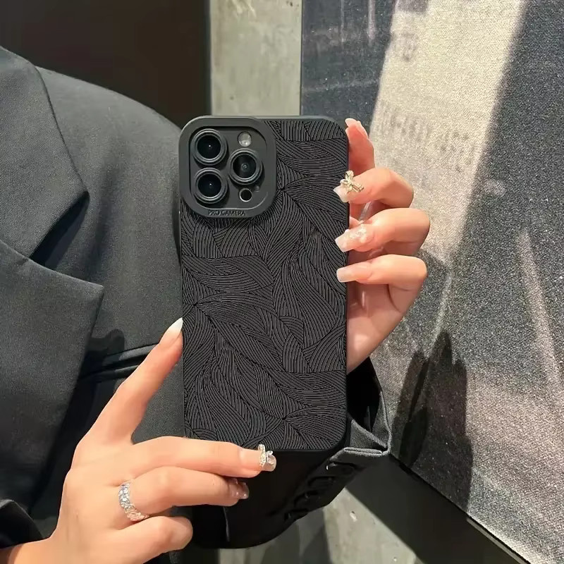 Stoßfeste Silikonhülle Art Flower Black Style für iPhone 15 14 13 12 11 Pro Max XS X XR 7 8 Plus SE 2022 in Schwarz - Bild 2