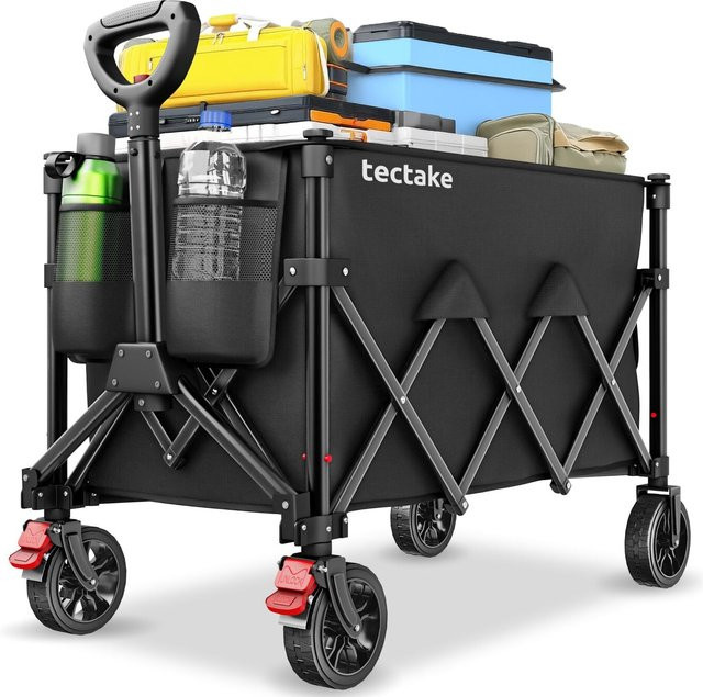 tectake Bollerwagen faltbar mit abnehmbarer Plane aus Oxford-Gewebe, 3 Netztaschen, Reißverschlussfach und Einlegeboden, Belastbarkeit 80 kg - Bild 1