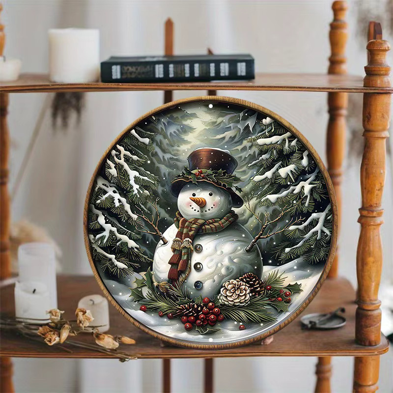 Rundes Schneemann Wanddekor aus Aluminium von Potdemiel, Mehrfarbig, Durchmesser: 20,32 cm - Bild 3