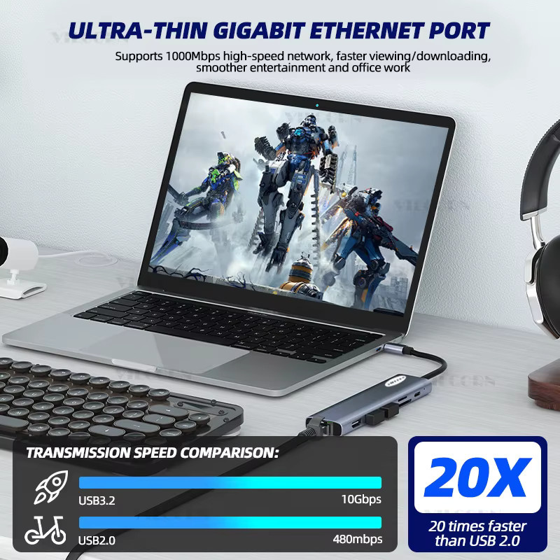 VILCORN USB-C Dockingstation Typ-C Hub mit M.2 NVMe/SATA SSD Unterstützung und 4K 60Hz Adapter für PC und Steam Deck in Multicolour - Bild 4