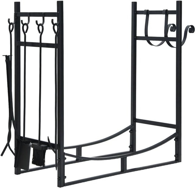Costway Kaminholzregal aus Metall mit 4 Kaminbestecken in Schwarz, B/T/H: 76 x 33 x 76 cm - Bild 1