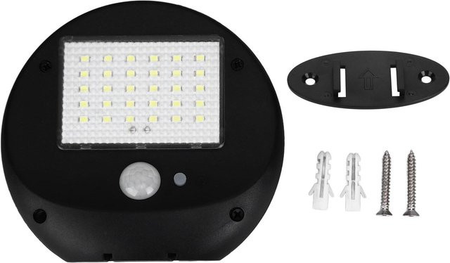 TOMTOP JMS Solar Wandleuchte mit LED und Bewegungssensor, wetterfest, schwarz, rund - Bild 1