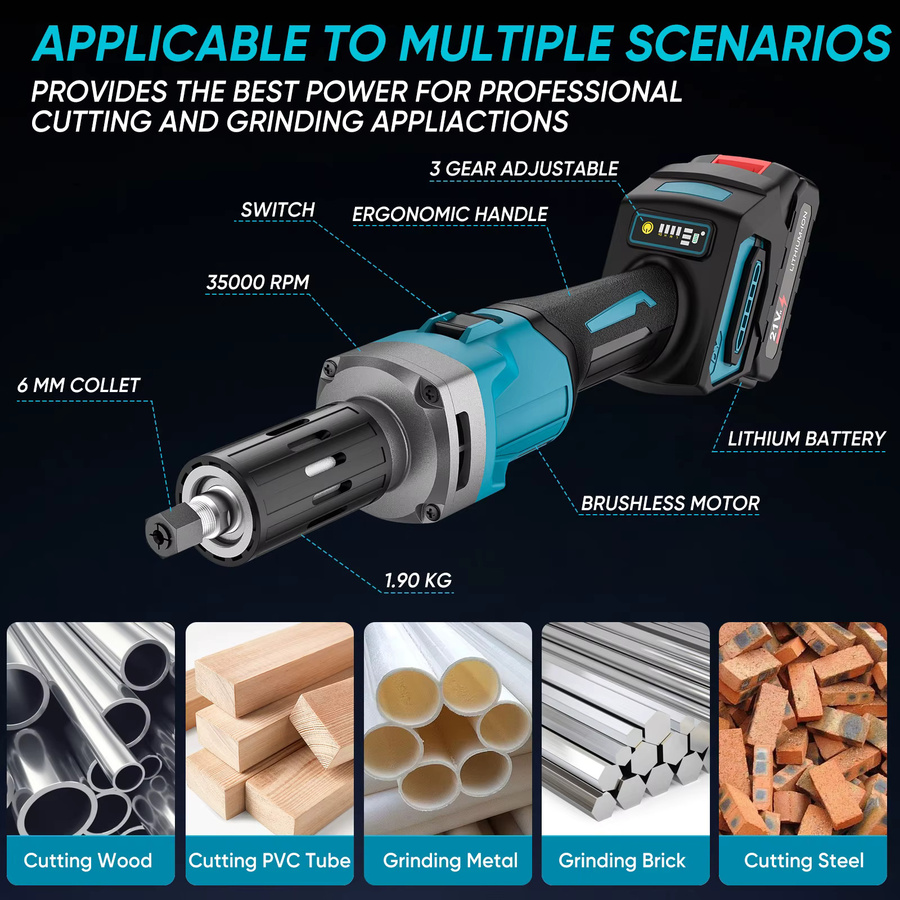 Makita kabelloser bürstenloser Stabschleifer mit 2000 W und 4 Geschwindigkeitsstufen, 35.000 U/min, passend für 18 V Akku, Blau - Bild 3
