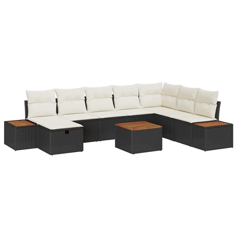 vidaXL Garten-Sofa-Set aus Polyrattan in Schwarz mit 9-teiliger Polsterung und Kissen für Terrasse und Garten - Bild 2