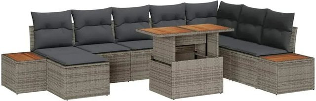 vidaXL Garten-Sofa-Set aus Poly Rattan in Grau mit 9 Teilen, U-Form mit integriertem Stauraum und Polstern - Bild 1