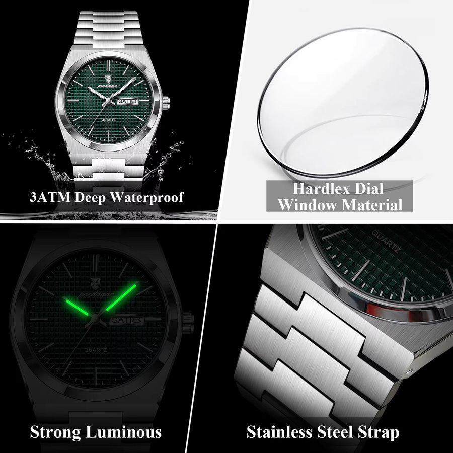 POEDAGAR Armbanduhr Quarz, Edelstahl, Silber, Herren - Bild 4