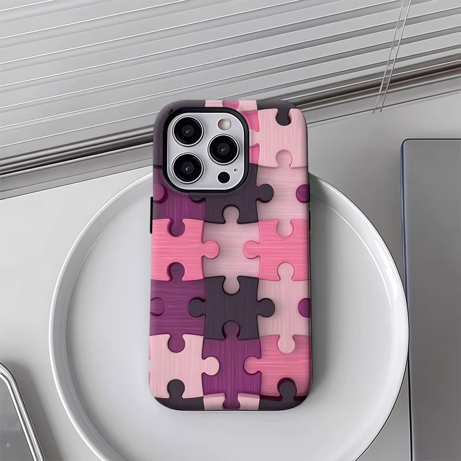 Rosa Puzzle-Mosaik Handyhülle für Apple iPhone mit doppelschichtiger Rückseite - Bild 4