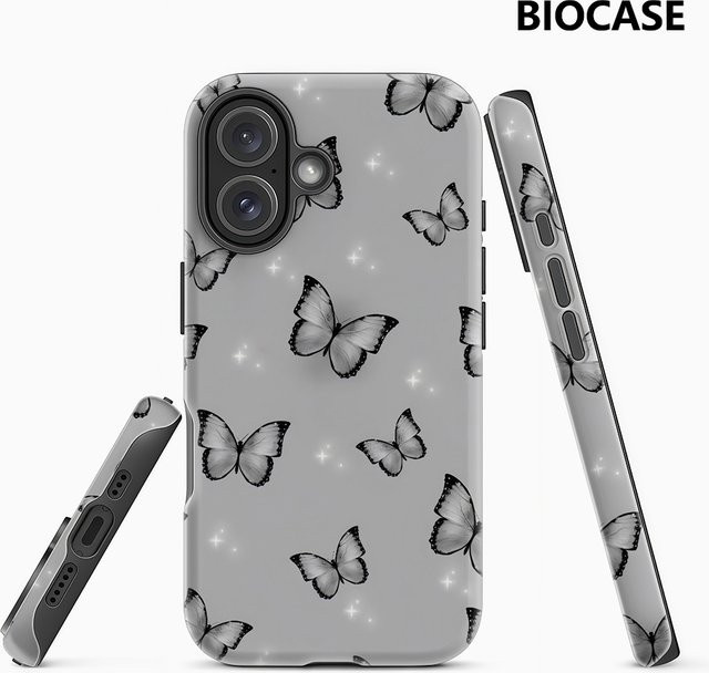 Potdemiel Robuste Schmetterling Handyhülle mit Magnetfunktion für iPhone 17 16 15 14 13 Pro Max Plus in Grau - Bild 1