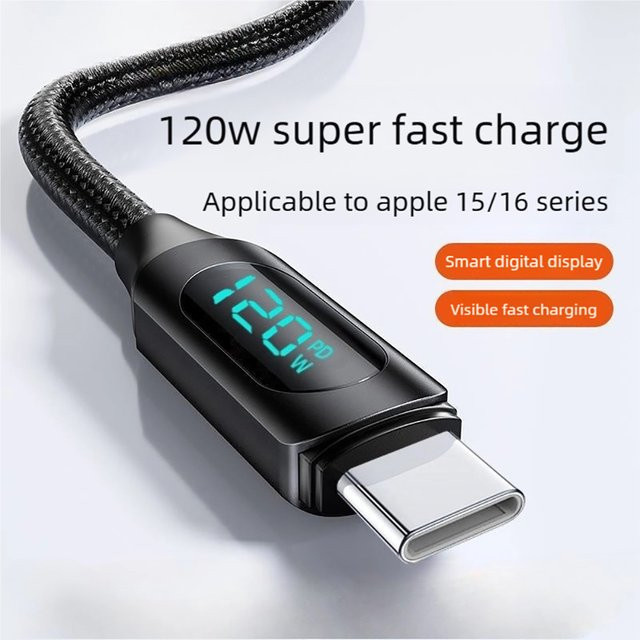 120 W USB Typ C auf Typ C Superschnellladekabel in Blau für Samsung, Huawei, Xiaomi und OnePlus - Bild 1