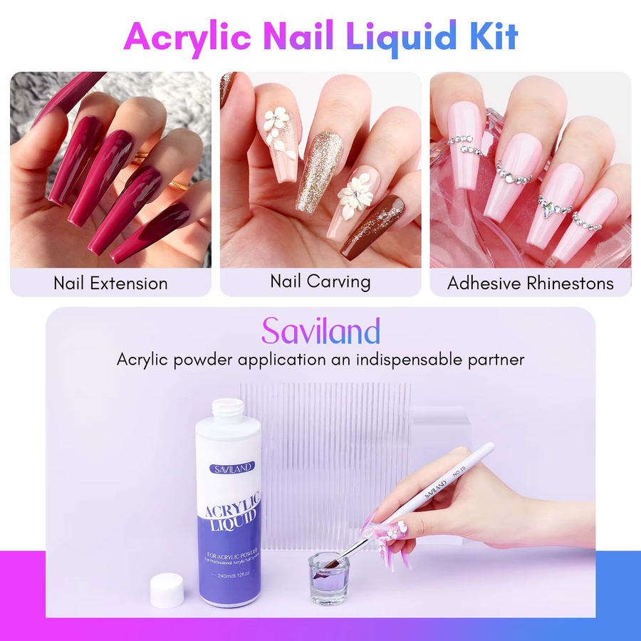 Saviland Monomer-Acryl-Nagelflüssigkeit, 240 ml, mit 3 Acrylpinseln - Bild 2