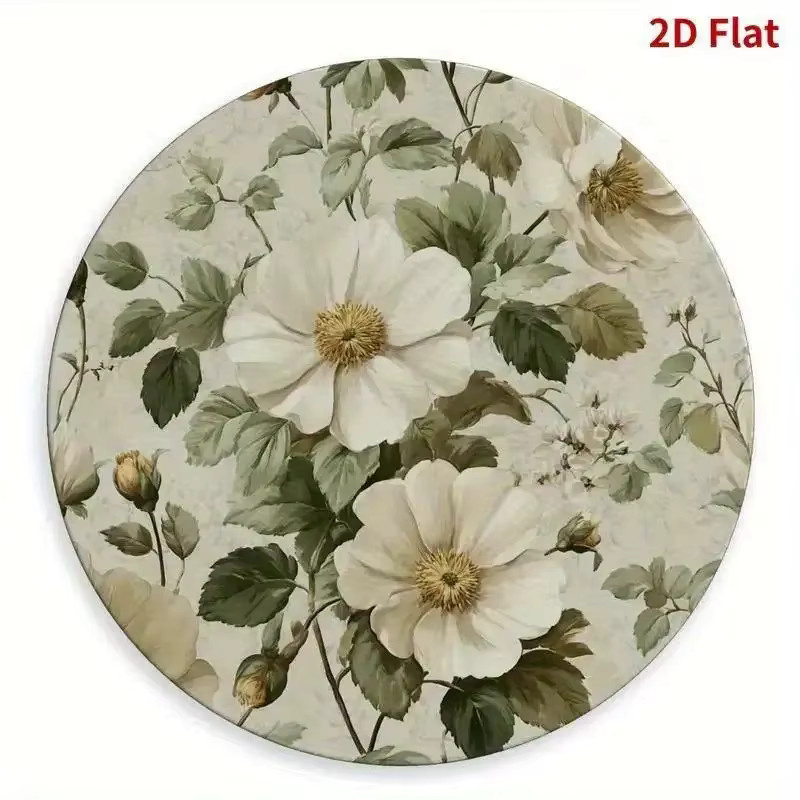 Potdemiel Aluminiumkunst Wandbild mit floralem Motiv in Weiß und Grün, Rundes Metallgemälde mit Blumen und Blättern, Durchmesser: 20 cm - Bild 2