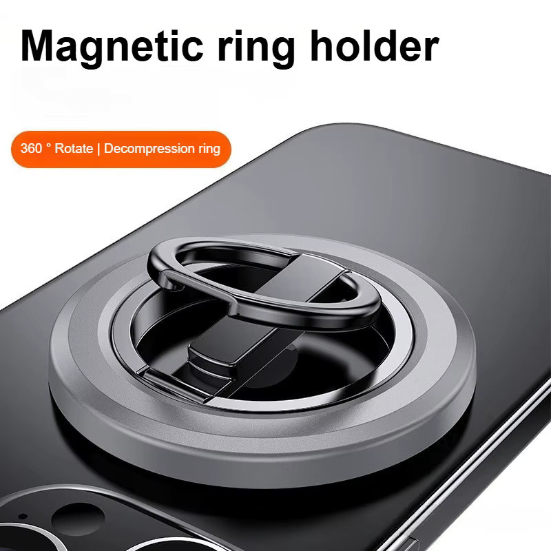 Magnetischer Telefonhalter aus Legierung mit 360 Grad Rotation und doppelt gefaltetem Design für iPhone und Samsung, Desktop-Ringständer in Schwarz oder Orange - Bild 2