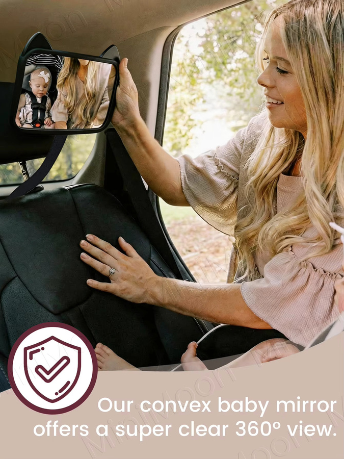 momo&dudu Verstellbarer Weitwinkel-Autositzspiegel zur Kopfstützen-Montage als Sicherheitsmonitor für Kindersitze in Pink oder Black - Bild 5