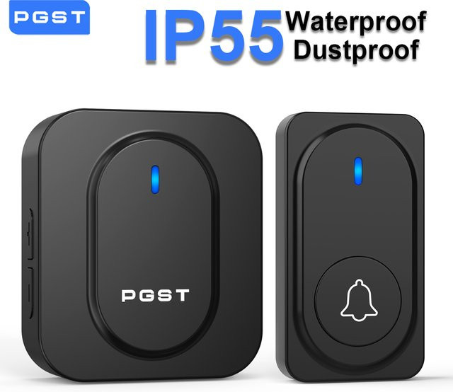 PGST Kabellose Intelligente Türklingel 433 MHz mit 300 m Reichweite, IP65 Wasserdicht und Staubdicht, Farbe: Schwarz - Bild 1