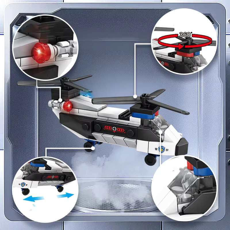HOVFELER Stadt Polizei Auto Flugzeug Dual-Rotor Hubschrauber, Bausteine - Bild 4