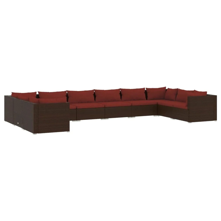 vidaXL 10-tlg. Garten-Lounge-Set aus Poly-Rattan in Braun mit Kissen und pulverbeschichtetem Stahlgestell - Bild 2