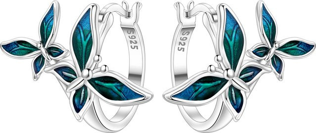 CYCUFF Creolen, 925 Silber, Schmetterling, Blau Grün, Damen - Bild 1